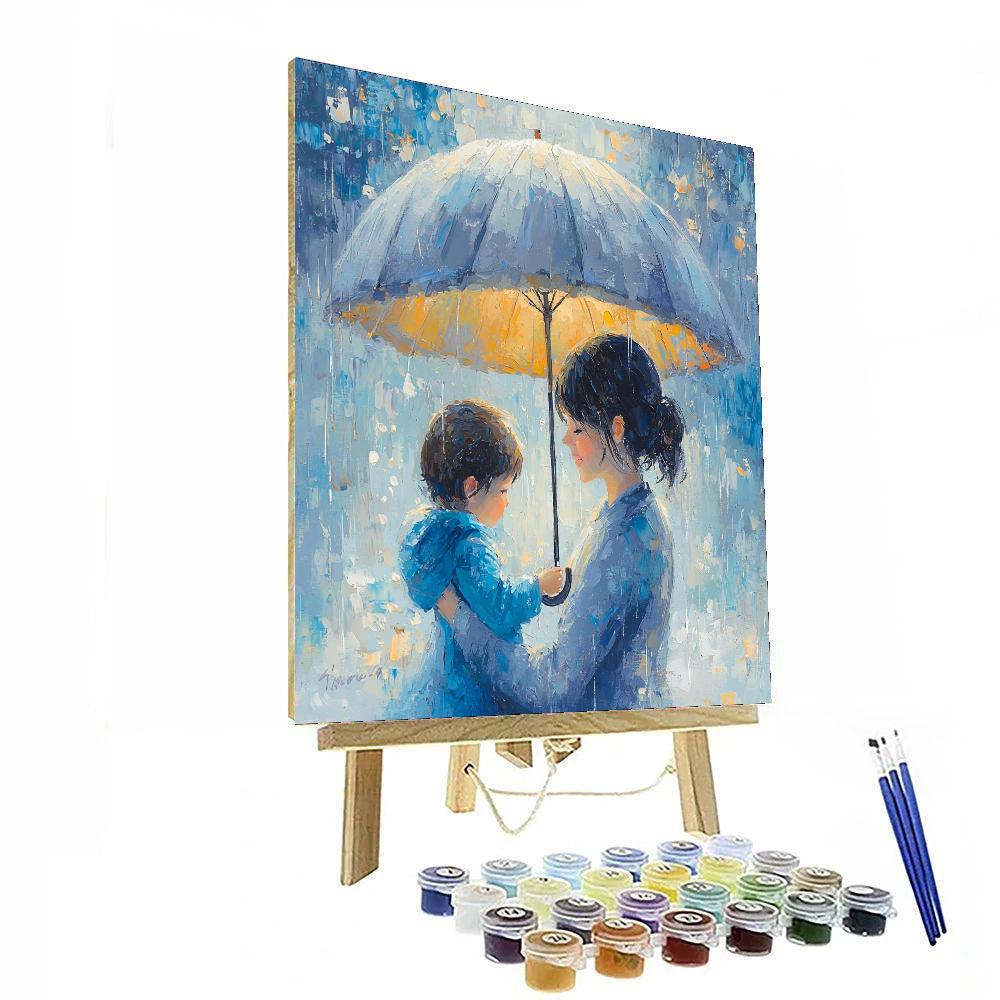 A Mother’s Embrace In The Rain Number Painting