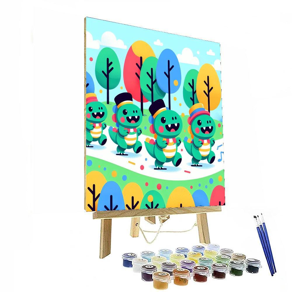 Funky Dinosaur Parade Painting By Numbers Kit