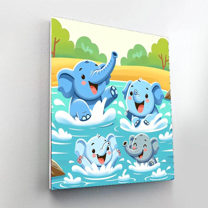 Playful Elephants Number Painting