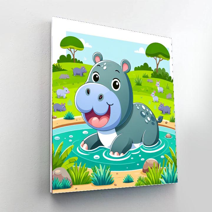 Charming Hippo's Waterhole Bash Paint By Color