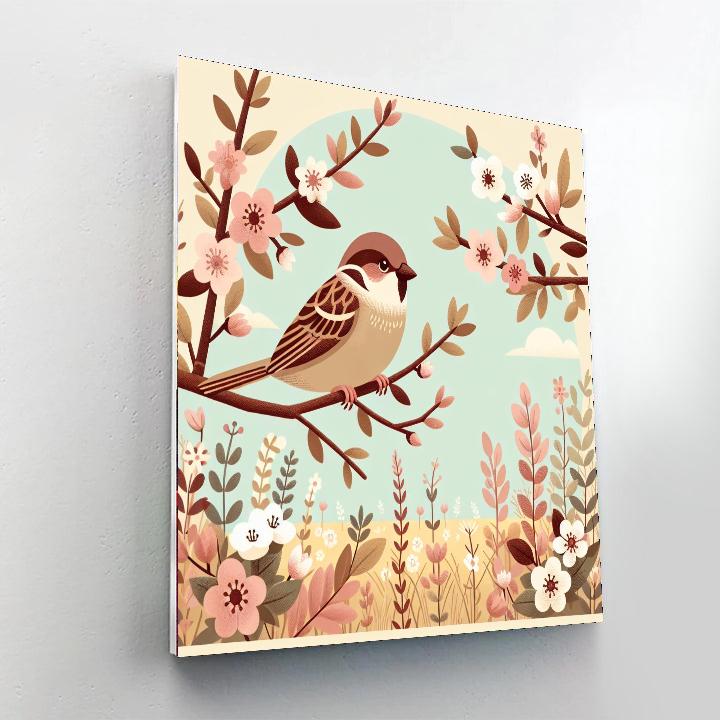 Springtime Sparrow Symphony Painting Number Kit
