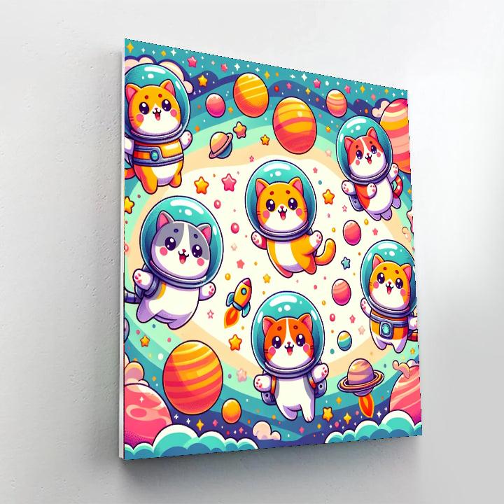Giggling Space Cats Paint By Numbers Art