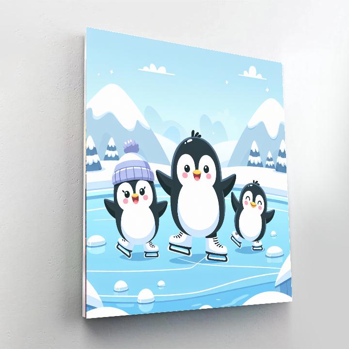 Jolly Penguins On Ice Skates Paint By Numbers Kits