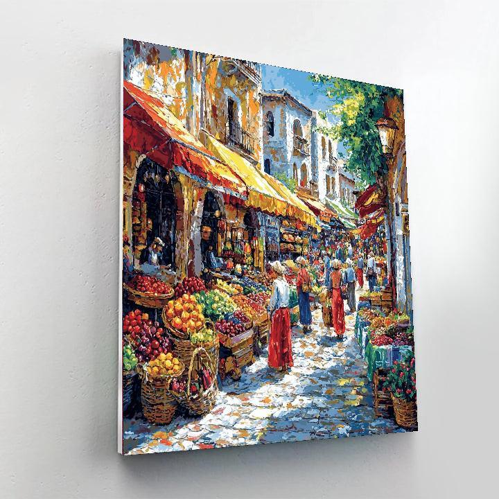 Traditional Market Art Style Inspired Vivid Market Day  Paint By Numbers Kits