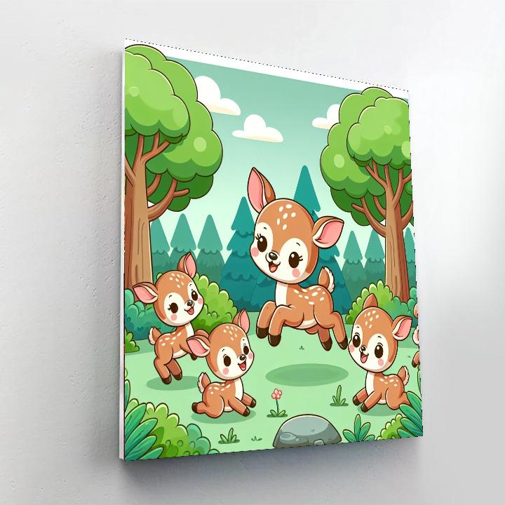 Frolicking Fawns In The Forest Painting Number Kit