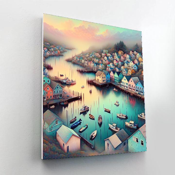 Romantic Coastal Village Painting Number Kit