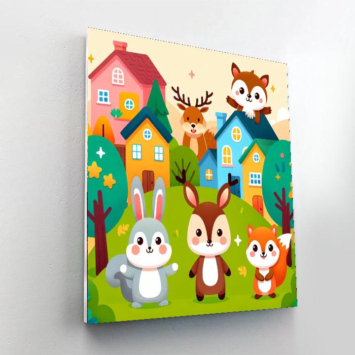 Cozy Animal Village Paint By Numbers