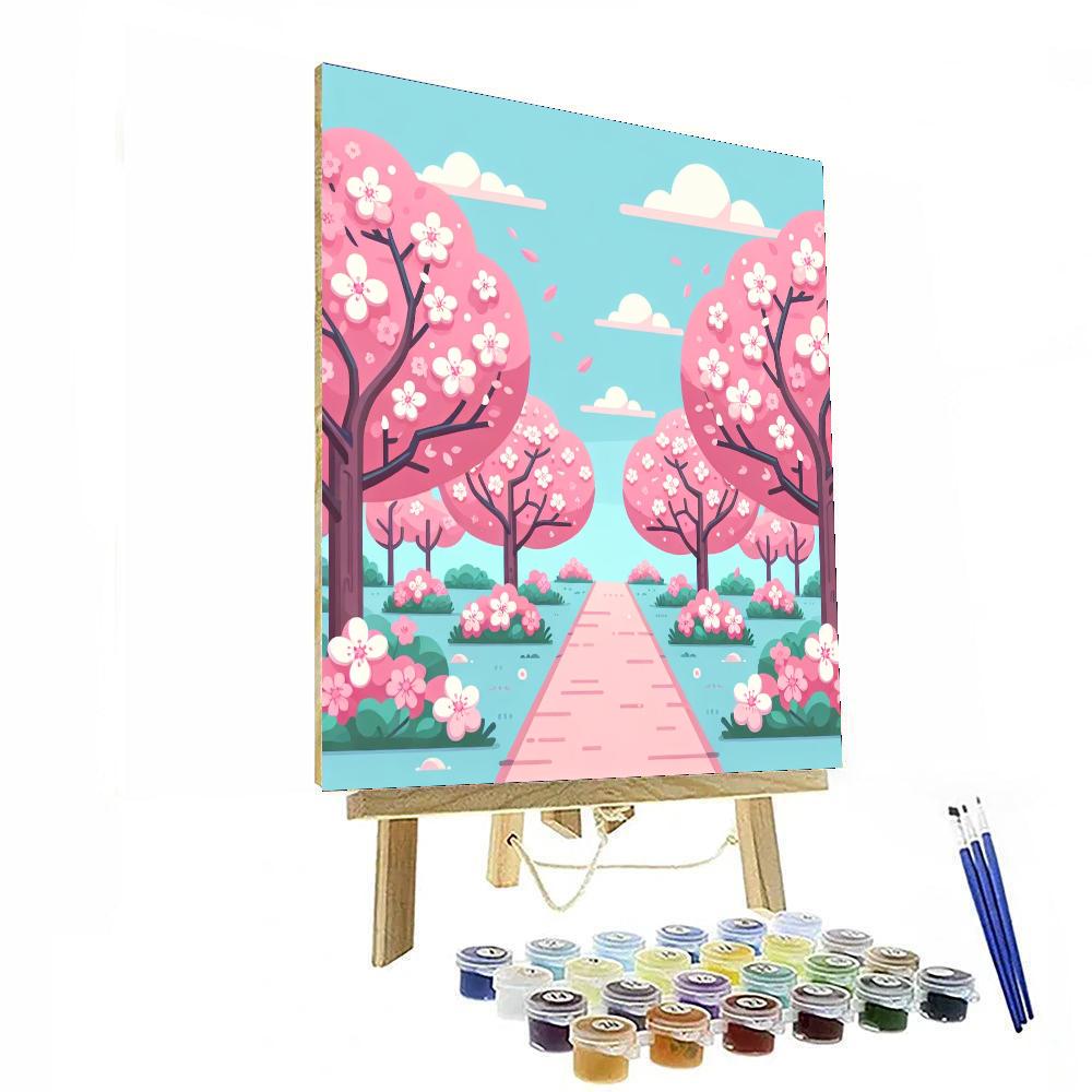 Charming Cherry Blossom Walk Paint By Numbers Art