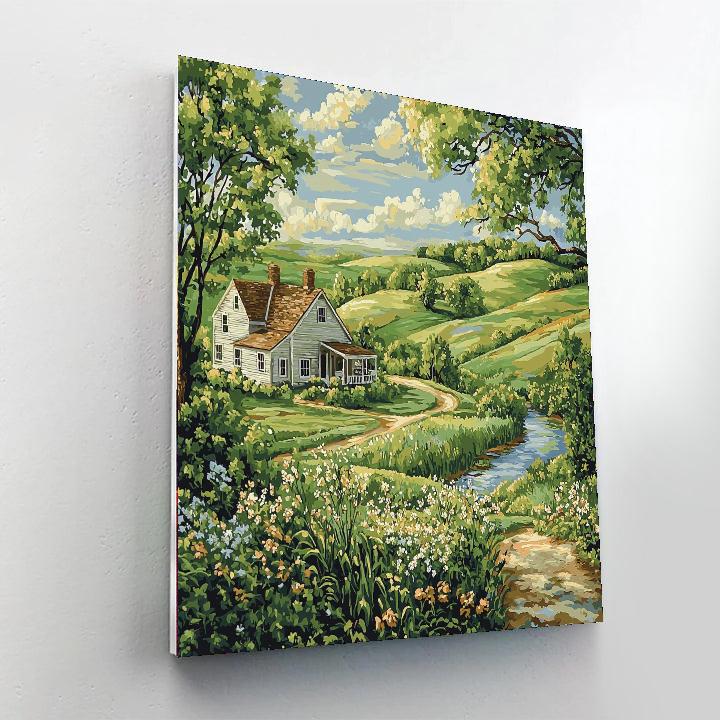 Wood Inspired Charming Farmhouse View  Number Painting