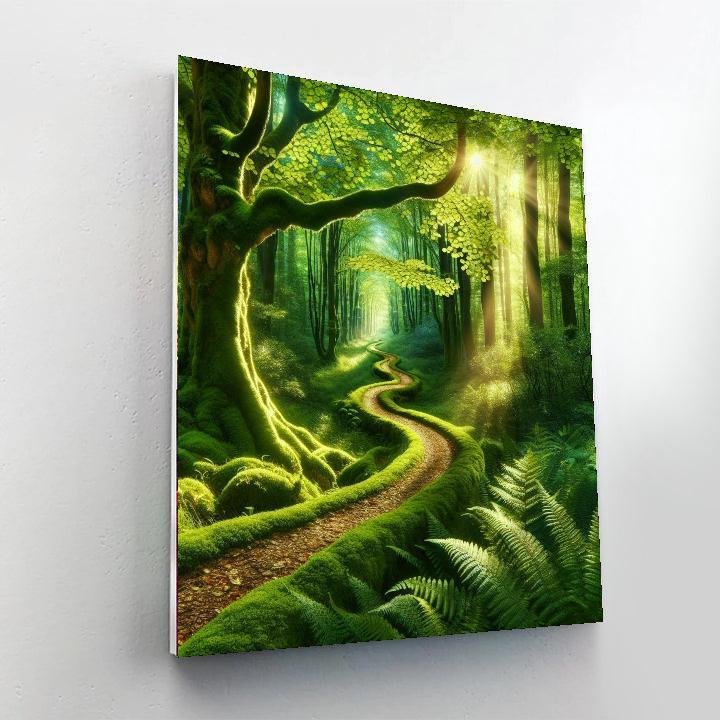 Lush Green Forest Path Number Painting