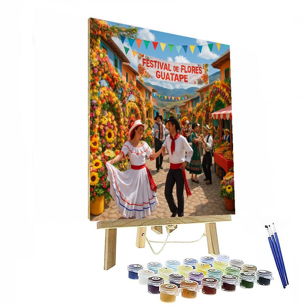 Flower Festival - Guatape, Colombia Painting Number Kit