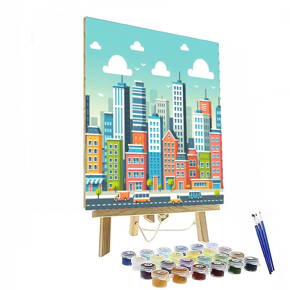 Bustling Cityscape Number Painting