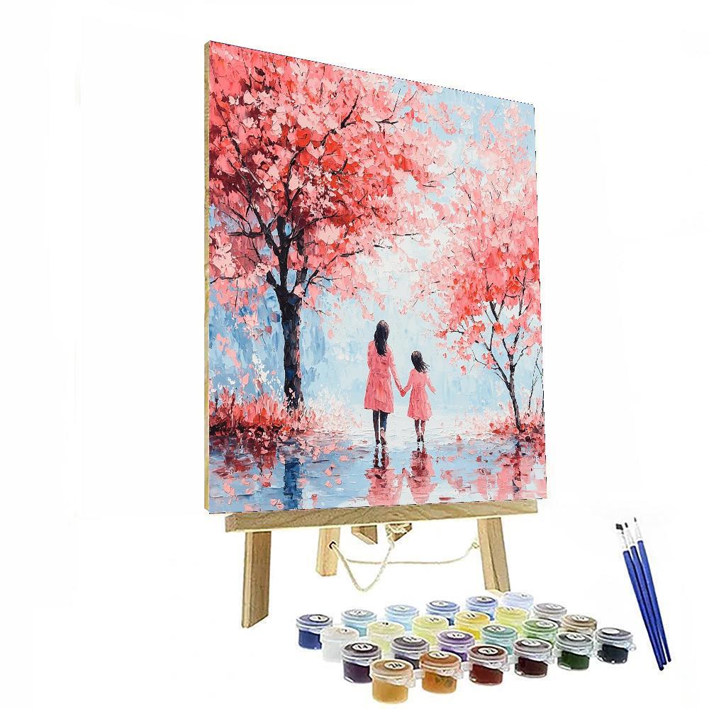 Cherished Moments Under Cherry Blossoms Number Painting