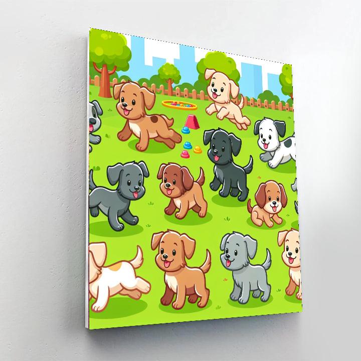 Playful Puppy's Park Number Painting
