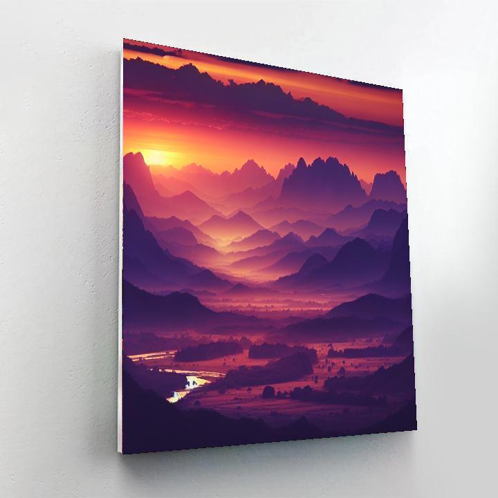 Vibrant Sunset Over Mountains Numbered Painting Kits