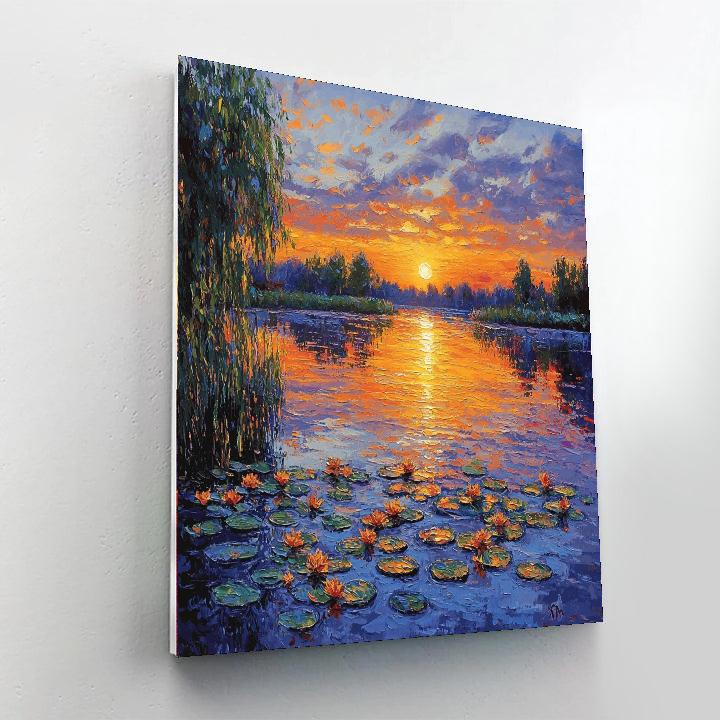 Claude Monet Inspired Tranquil Evening Lake  Number Painting