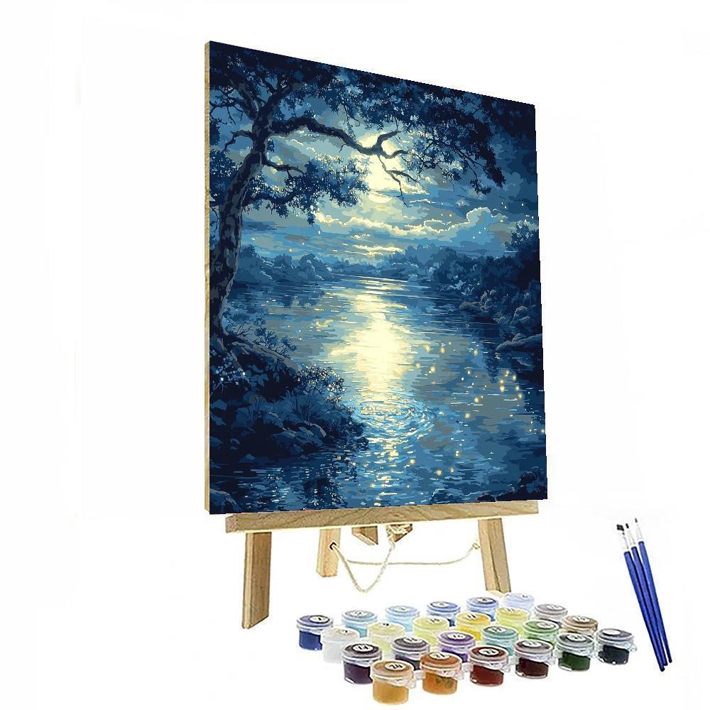 Hiroshige Inspired Reflections Of The Moonlit River  Paint By Color