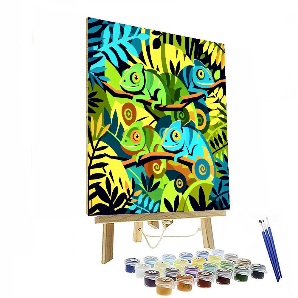 Colorful Chameleons' Jungle Hide And Seek Paint By Numbers Kits