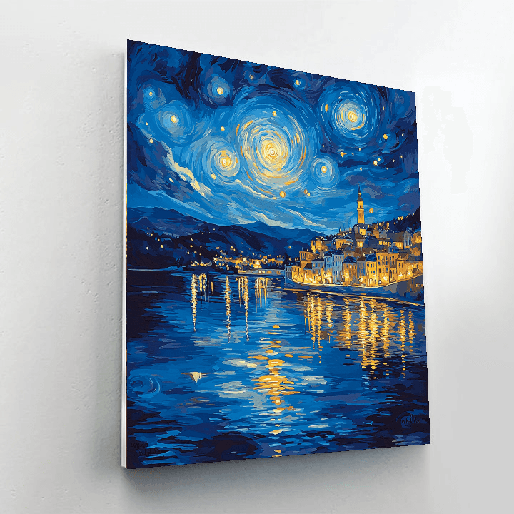 Vincent Van Gogh Inspired Starlit Skyline Reflections  Paint By Color
