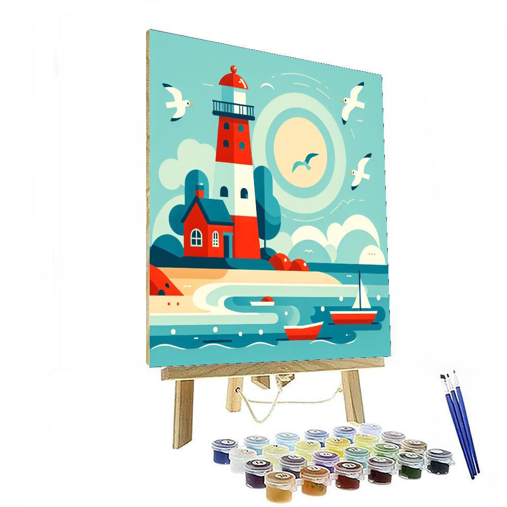Lively Lighthouse Lagoon Paint By Numbers Art