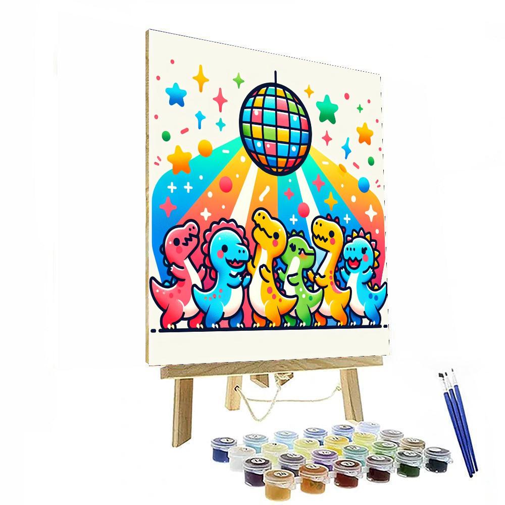 Charming Dinosaur Dance Party Paint By Numbers Art