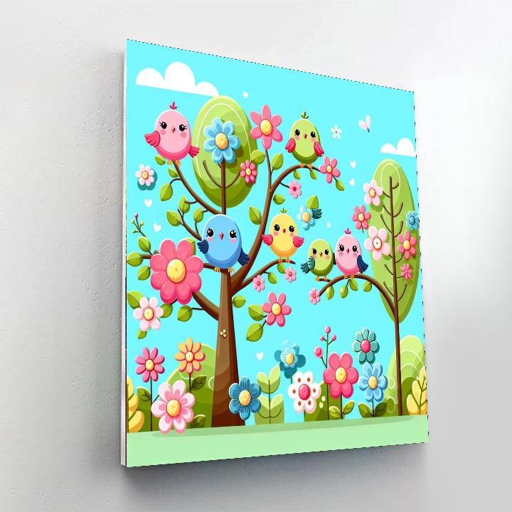 Chirpy Birds In Blossoms Painting Number Kit