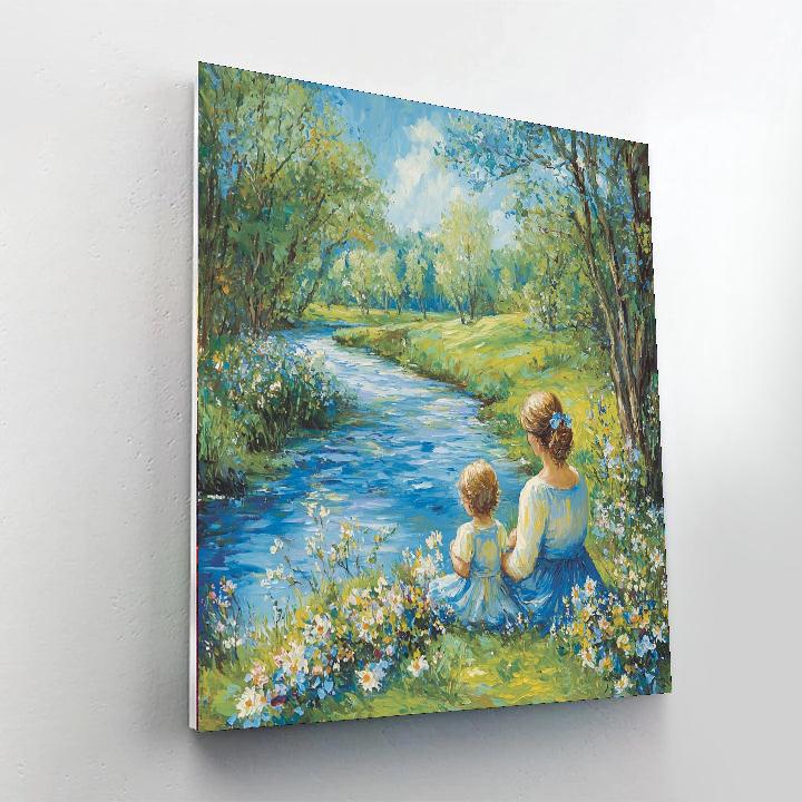 Mother And Child By The River Painting Number Kit