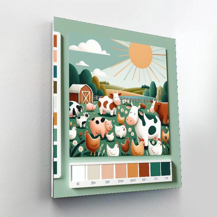 Cheerful Farm Animal Gathering Painting Number Kit