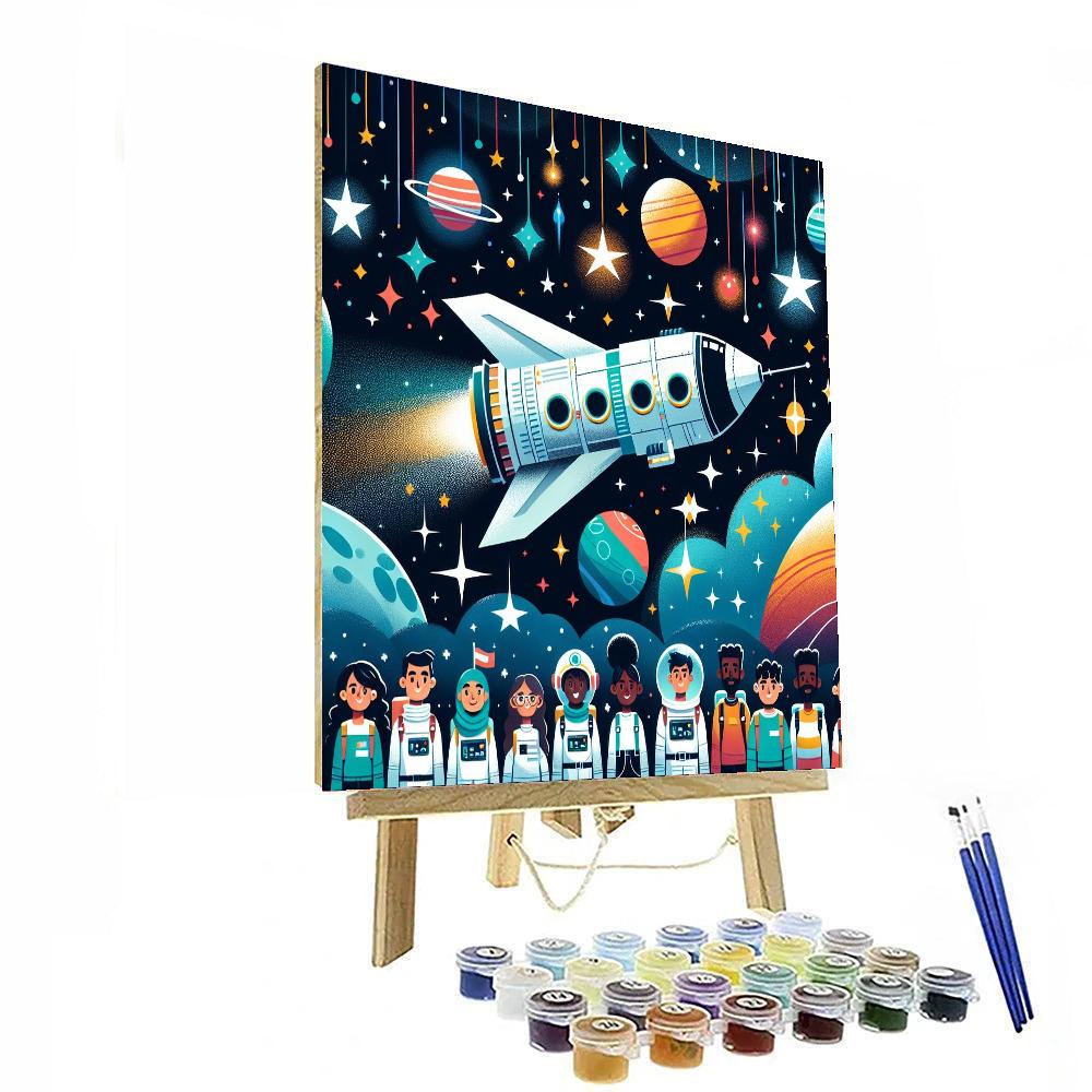 Galactic Spaceship Journey Paint By Numbers Art