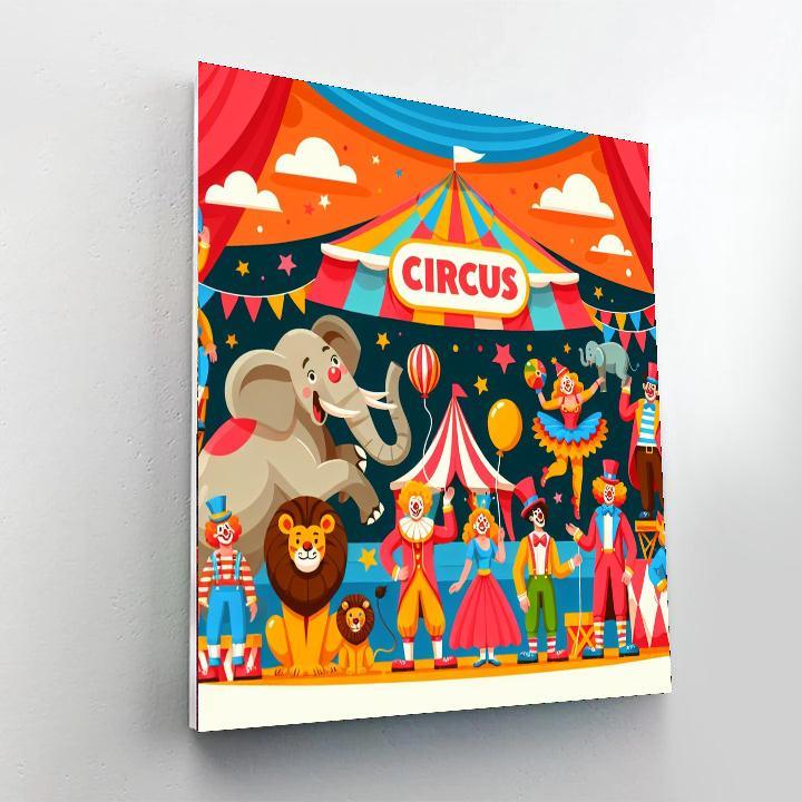 Circus Extravaganza With Clowns And Animals Paint By Number