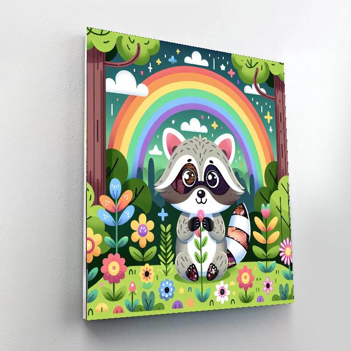 Rainbow Raccoon Ruckus Number Painting