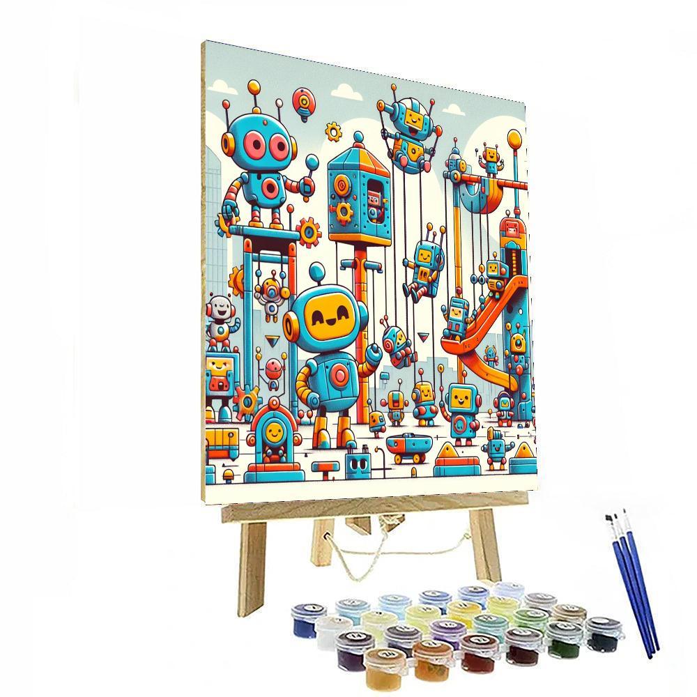 Whimsical Robot Playground Number Painting