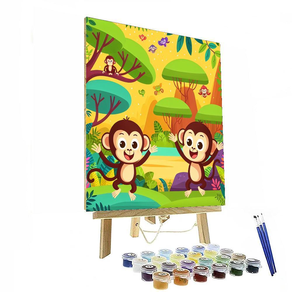 Jungle Adventure With Monkeys Paint By Numbers Art