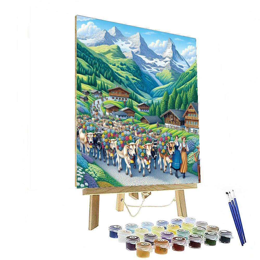 Alpine Cow Descent Festival - Switzerland Paint By Numbers Art