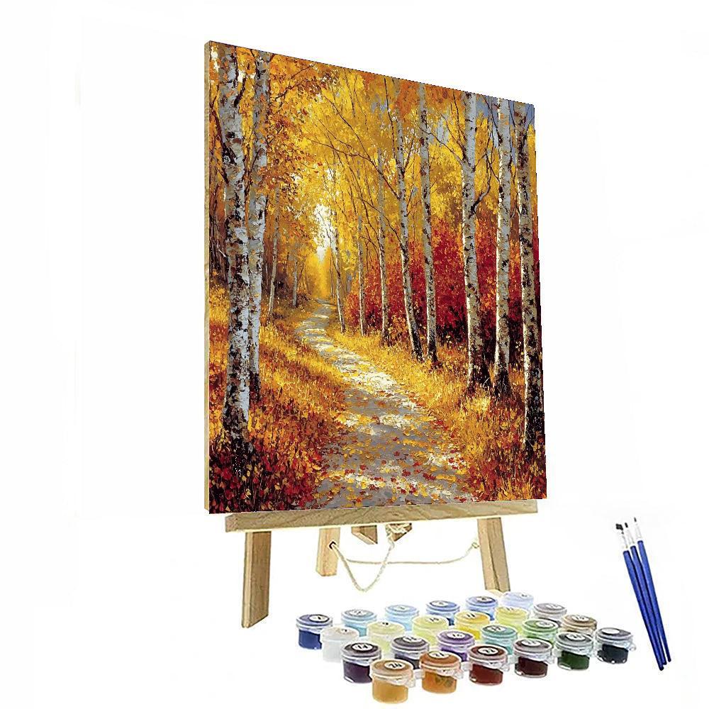Kinkade Inspired Golden Autumn Trail  Number Painting