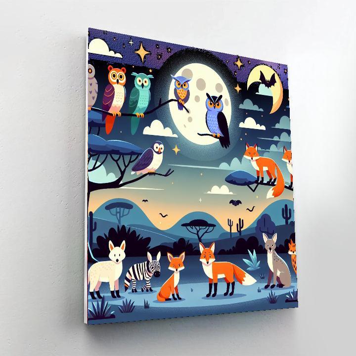 Nighttime Safari With Nocturnal Animals Paint By Numbers Art