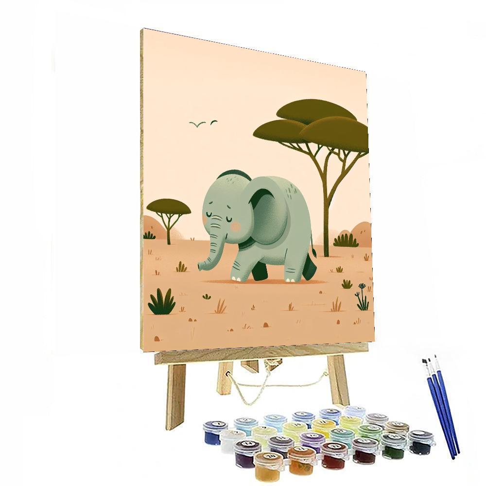 Gentle Elephant Stroll Number Painting
