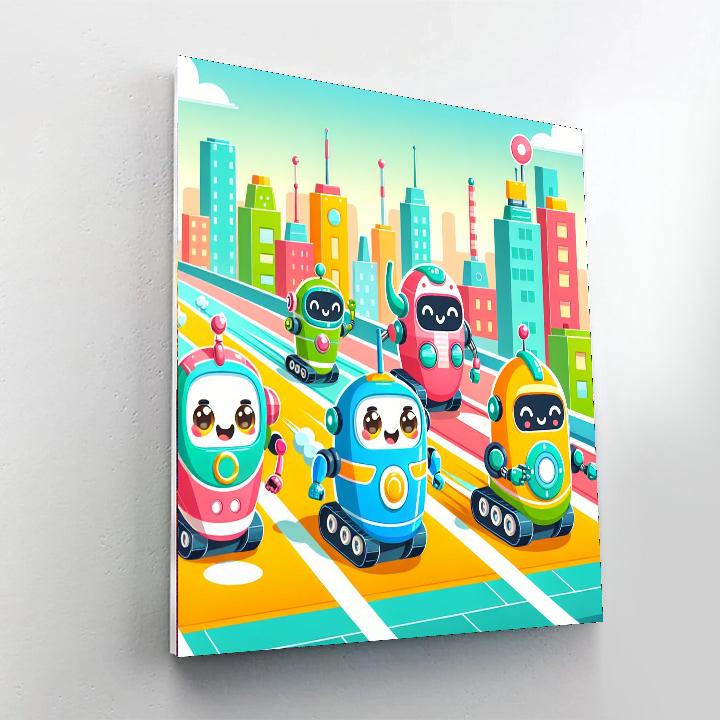 Jolly Robot Race Paint By Numbers Art