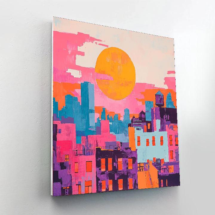 Hockney Inspired Colorful Urban Sunset  Paint By Numbers
