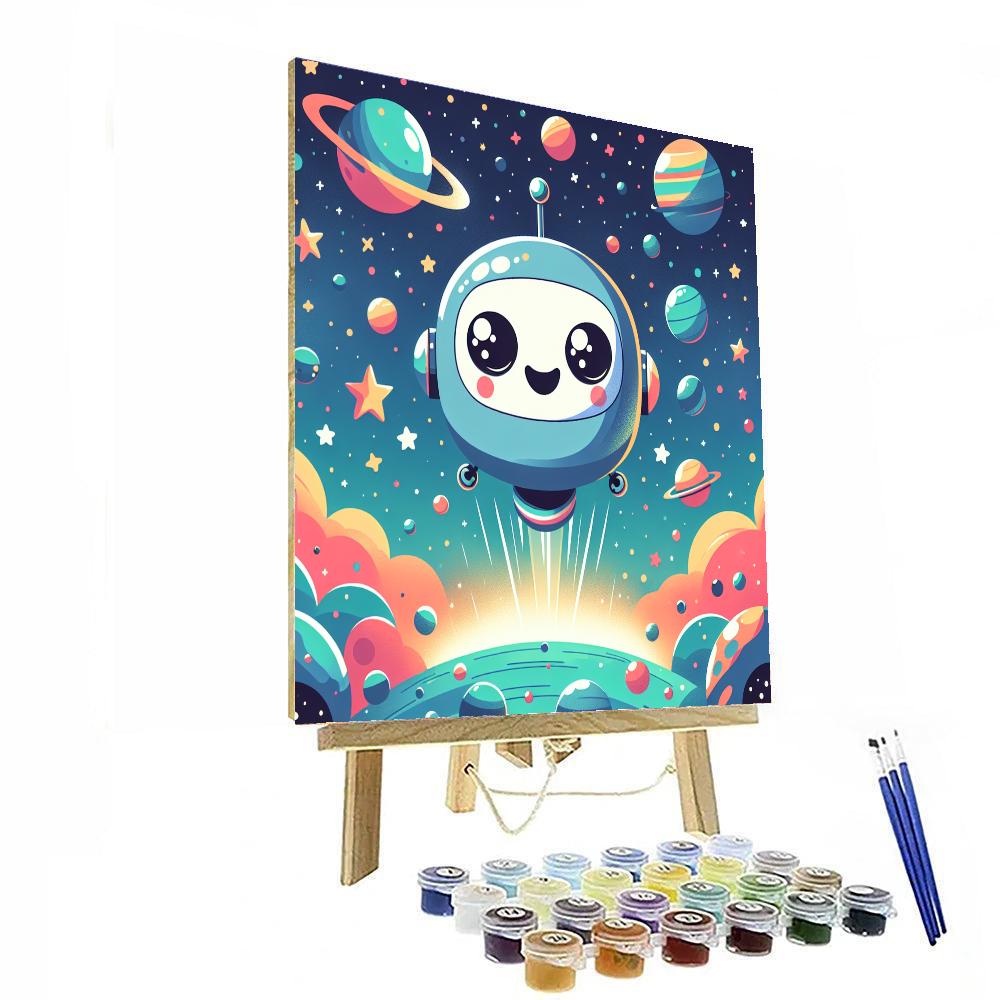 Friendly Robot In Space Number Painting