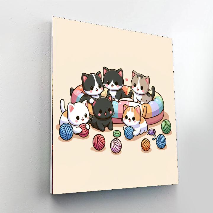 Cute Kittens Playing Number Painting
