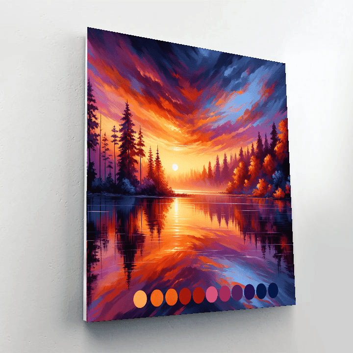 Sunset Over Lake Reflection Paint By Number