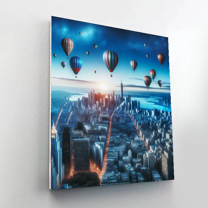 Floating Balloons Over Cityscape Painting By Numbers Kit