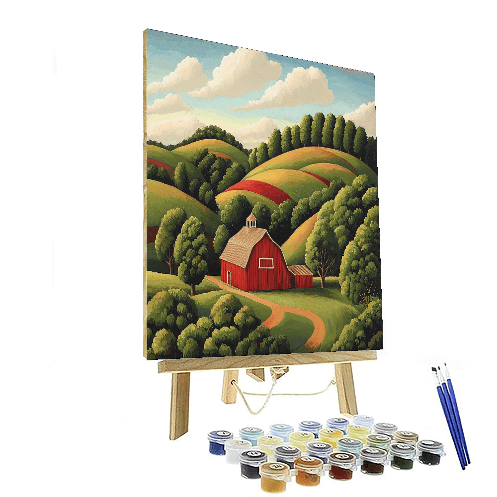 Grant Wood Inspired Classic Barn Landscape  Paint By Numbers Kits
