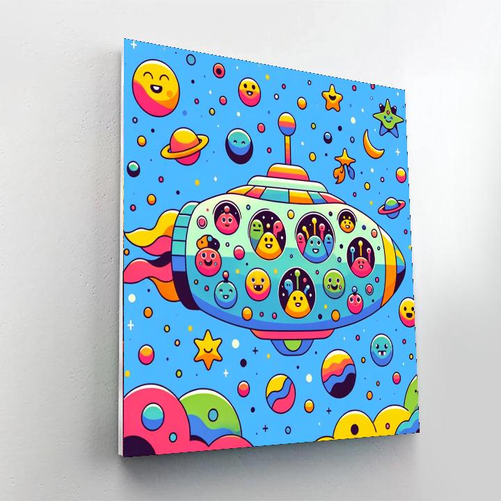 Space Exploration With Cute Aliens Painting Number Kit