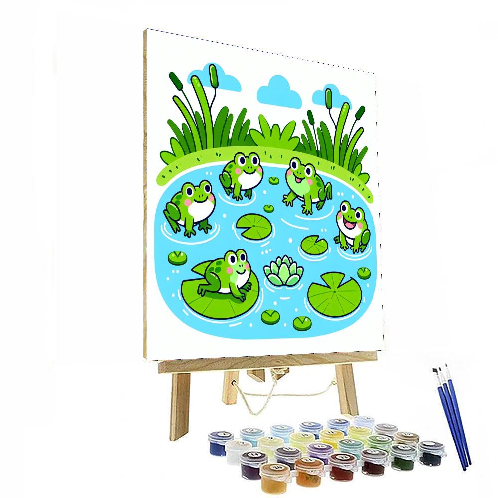 Friendly Frogs' Pond Party Paint By Numbers Art