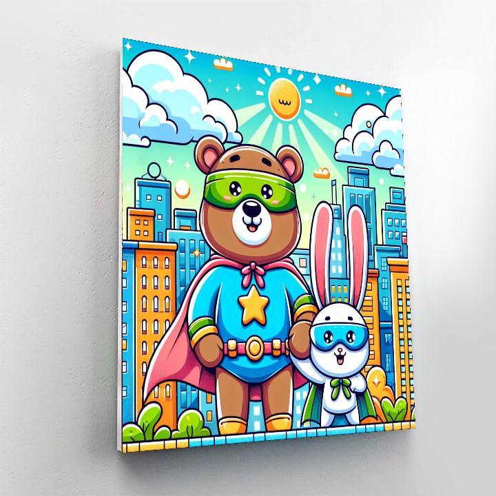 Animal Superheroes Unite Number Painting