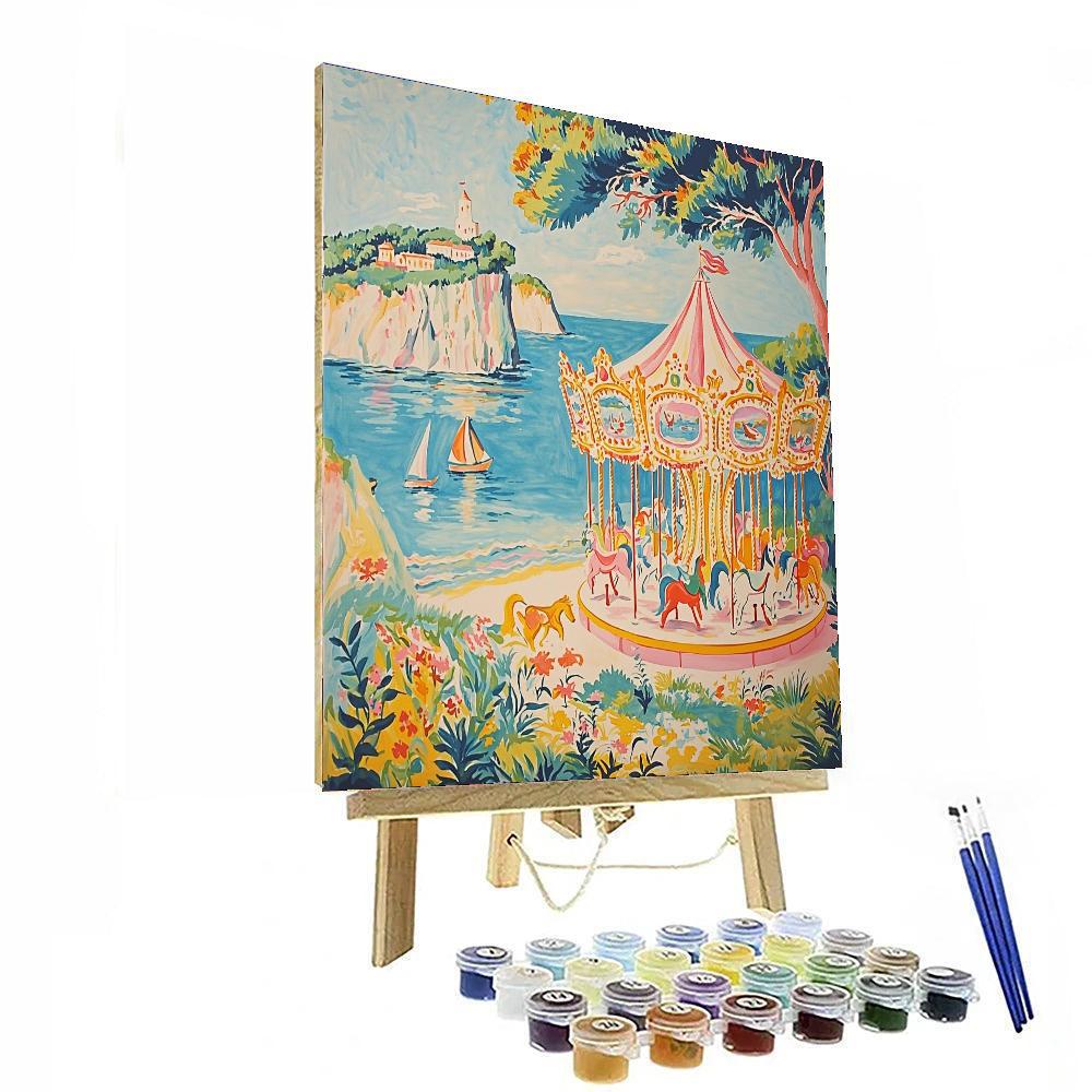 Raoul Dufy Inspired Whimsical Seaside Carousel  Number Painting