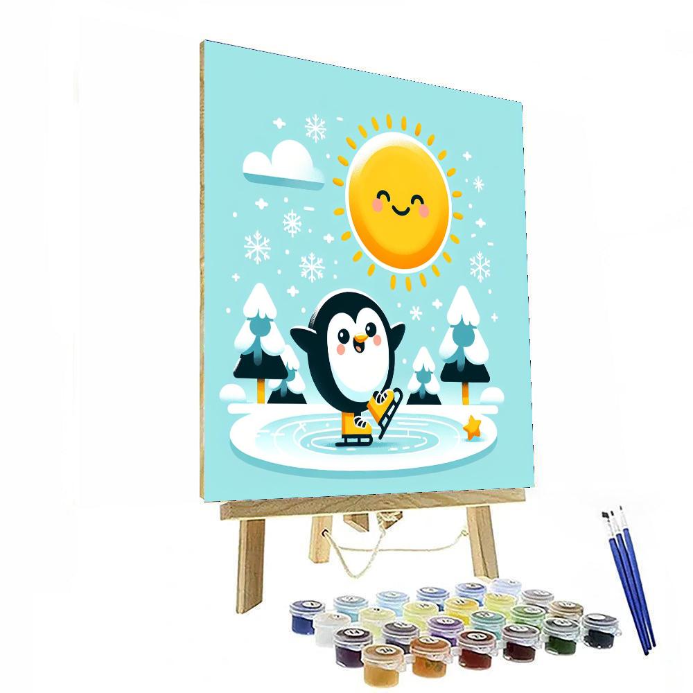Playful Skating Penguin Numbered Painting Kits
