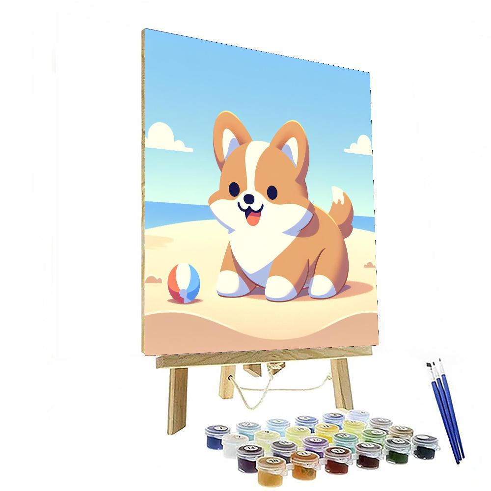 Charming Corgi Beach Day Paint By Numbers